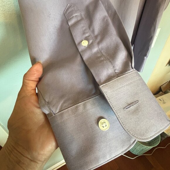 Pronto Uomo Mens Non-Iron Lavender Dress Shirt 19 34/35 100% Cotton Button-Up - Picture 10 of 11